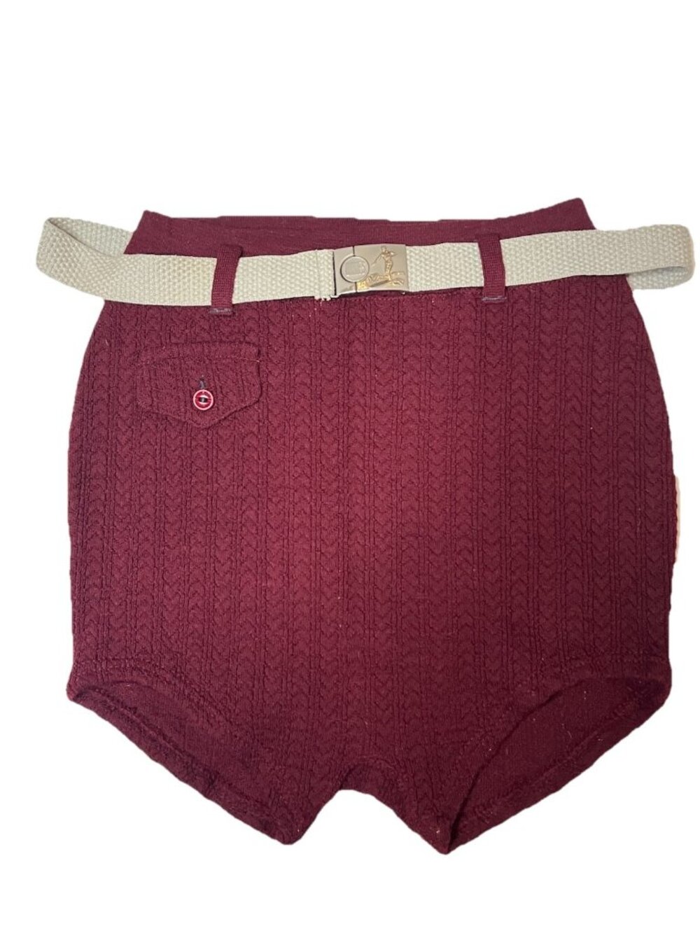 Vtg Gantner Wikies Wool Knit Shorts Sz 38 Small Burgundy Ski Belt Austria Retro
